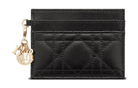 DIOR Lady Dior Wicker Pattern Sheepskin Card Holder Women's Black