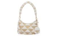 PRADA Plush Hobo Bag Fuzzy Shoulder Bag Handbag Women's Khaki/White