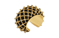 SAINT LAURENT Brass Glass Fabric Bangles Women's Black