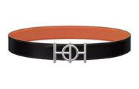 HERMES Comfortable Double-Sided Silver Buckle Togo Calfskin Double-Sided Leather Belt Men's Black Width: 3.8cm