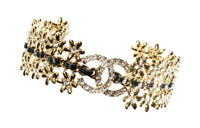 CHANEL Metal Sheepskin Rhinestone Bangles Unisex Gold