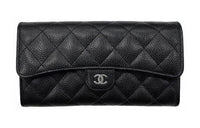 CHANEL Caviar Embossed Calfskin Wallet Women's Black