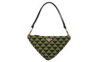 PRADA Triangle Leather With Fabric Triangle Bag Handbag Handbag Mini Women's Black/Ivy Green