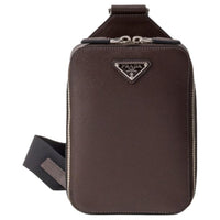 PRADA Brique Leather Sling Bag Men's Coffee