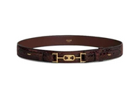 CELINE Solid Color Decoration Letter Leather Belts Women's Brown Width 2.8CM