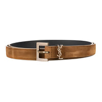SAINT LAURENT Suede, Calfskin Leather Belts Men's Brown 2CM