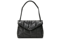 SAINT LAURENT PUFFER Matte Finish Lambskin Cloud Bag Pillow Bag Chain Shoulder Bag Medium Size Women's Black