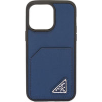 PRADA Leather Enamel Metal Triangle Logo Phone Cases Compatible With IPhone 14 Pro Max