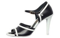 CHANEL Cone Heel High Heels 9.5cm Women's Black White