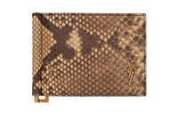 SAINT LAURENT CASSANDRE Python Skin Card Clip Wallets Mini Men's Beige/Brown