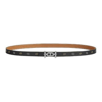HERMES Calfskin Metal Palladium-Plated Leather Belts Women's Black Width 1.3CM