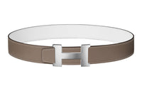 HERMES Comfortable Double-Sided Silver Buckle Double-Sided Leather Belt Men's Elephant Gray/White Width: 3.8cm