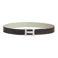 HERMES Calfskin Leather Belts Men's Brown Green Width: 3.2CM
