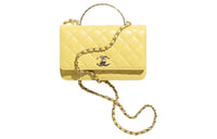 CHANEL Lambskin Shoulder Bag Crossbody Bag Handbag Women's Yellow