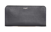 SAINT LAURENT Cow Leather Grained Long Clutch Wallet Men's Black