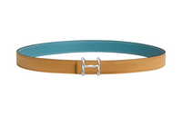 HERMES Double-Sided H-Shaped Decoration Smooth Buckle Leather Belts Women's Yellow Width: 2.4cm