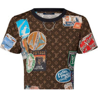 LOUIS VUITTON Flight Mode Collection Logo Pattern All Over Print Crew Neck Short-Sleeved T-Shirt Women's Brown