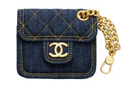 CHANEL Denim Charm Bag Coin Purse Earphone Case Women's Blue