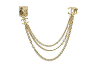 CHANEL Metal Pearl Choker Brooch Unisex Gold