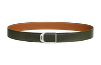 HERMES Cut-Out Design Leather Belts Men's Brown/Green Width: 3.2CM