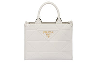 PRADA Leather Tote Bag Shopping Bag Shoulder Bag Crossbody Bag Handbag Medium Size Women's White