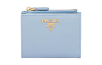 PRADA Saffiano Leather Wallet Trumpets Women's Light Blue