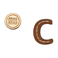 MIU MIU Leather Metal Earrings Women's Brown