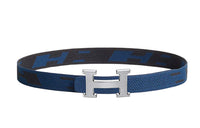 HERMES Tonight Color Silver Buckle Double-Sided Nylon Mesh Strap Men's Black/Indigo Width: 3.2cm