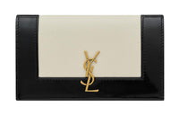 SAINT LAURENT Sheepskin Patched Shiny Leather Card Holder Regular Women's White/Black