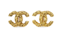 CHANEL 1993 Embossed Finish Cc Clip on Earrings