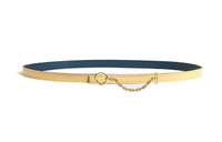 HERMES Chain Decoration Leather Belts Women's Yellow/Blue Width 1.3CM