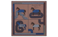 HERMES Silk Scarves Women's Ice Brown/Marine Blue/White