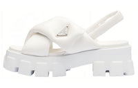 PRADA Monolith Padded 55mm Sandals White Nappa Leather Women's