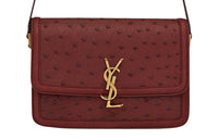SAINT LAURENT SOLFERINO Ostrich Leather Tofu Bag Shoulder Bag Crossbody Bag Women's Ruby Color
