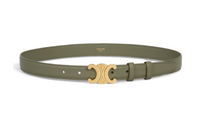 CELINE TRIOMPHE Medium Size, Smooth Buckle Leather Belts Women's Green Width 2.5cm