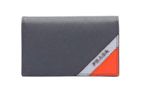 PRADA Cow Leather Card Clip Wallets Men's Black/Orange
