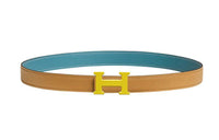 HERMES Classic Logo Yellow Smooth Buckle Calfskin Double-Sided Leather Belts Women's Brown 2.4cm