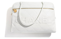 CHANEL Calfskin Bowling Bag Handbag Extra Large Women's White
