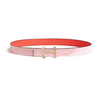 HERMES Calfskin, Rose Gold Tone Plated Leather Belts Women's Pink/Red Width 2.4CM