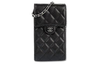 CHANEL 21K Winter Leather Crossbody Cell Phone Pouch Women's Black