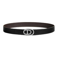 HERMES Calfskin Palladium Plated Metal Leather Belts Men's Black Width  3.2CM