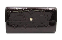 LOUIS VUITTON Patent Leather Cow Leather Wallet Women's Dark Red