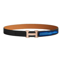 HERMES Rose Gold-Plated Leather Belts Women's Black Width: 3.2CM