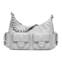 CHANEL Lambskin Handbag Shoulder Bag Women's Silver
