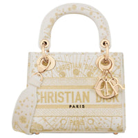 DIOR Lady Dior Fabric Lady Dior Bag, One Shoulder Handbag Mini Women's Milk White