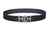HERMES Minimalist Style Silver Buckle Togo Calfskin Double-Sided Leather Belt Men's Black Width: 3.8cm