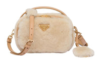 PRADA Shearling Shoulder Bag Crossbody Bag Handbag Mini Women's Natural Color Multicolor Umber