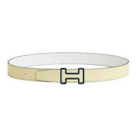 HERMES Rubber Leather Belts Men's Yellow Milton/White Width 3.2CM