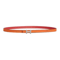 HERMES Palladium Plated Leather Belts Women's Pink Orange Width 1.3CM