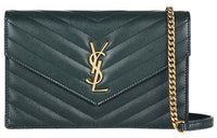 SAINT LAURENT Quilted Grain Embossed Leather Envelope Bag Shoulder Bags Women's Dark Green
